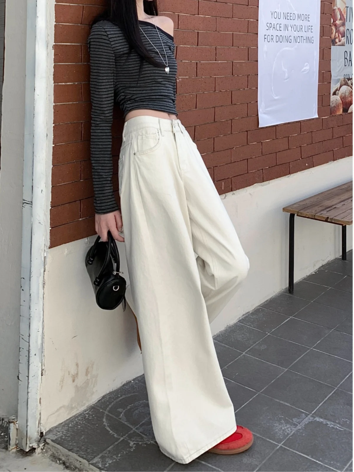 

High Waist Wide Leg Floor Length Denim Jeans Women's Casual Loose Drapey Slimming Long Trousers Trendy Spring New Arrival