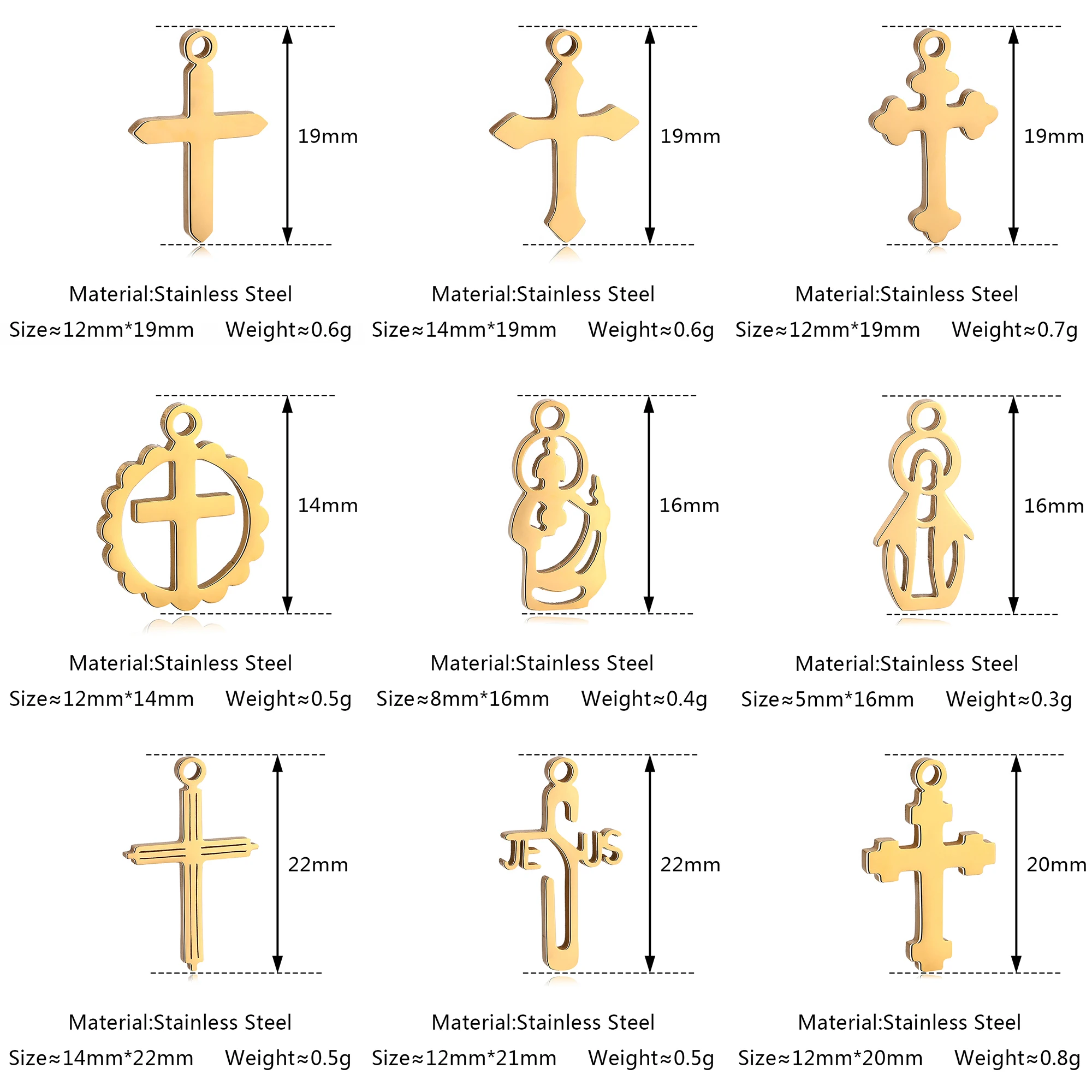 5pcs/Lot Stainless Steel Cross Charms Diy Earrings Necklace Bracelet Virgin Mary Charms for Jewelry Making Supplies Wholesale