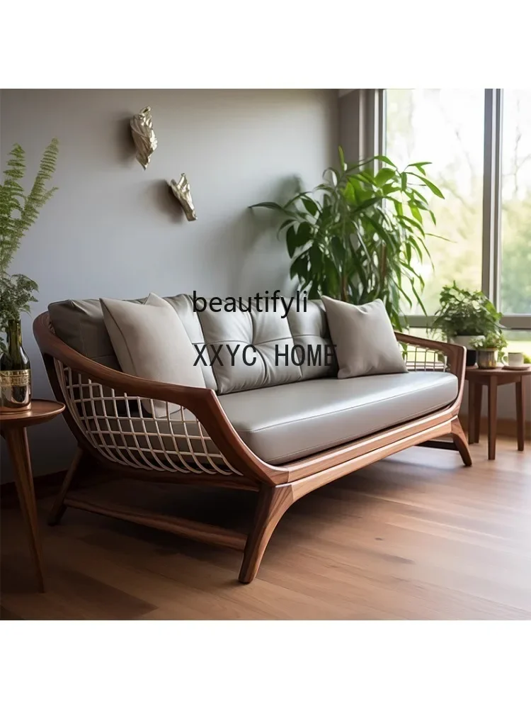 New Chinese Style Arhat Bed Flat Bed Living Room Solid Wood Sofa North America Black Walnut Simple Modern Chaise Bed