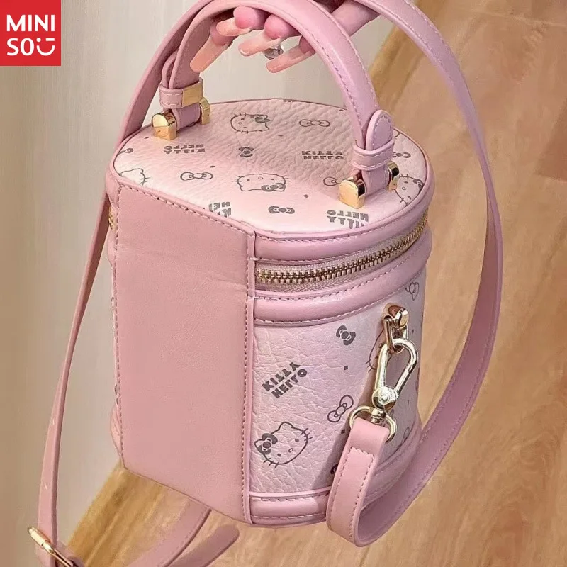 Miniso Hello Kitty 2025, nieuwe emmertas, ronde crossbody-schoudertas met handvat aan de bovenkant