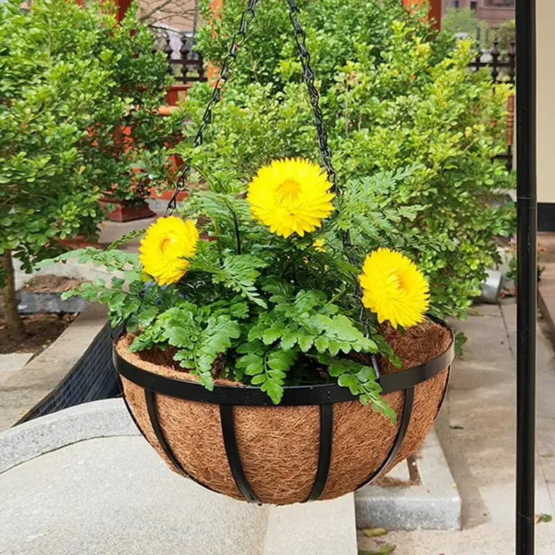 Hanging Baskets for Plants with Coco Liner Metal Flower Basket Pots Holder Hanger Hook Deck Patio Porch Garden Balcony