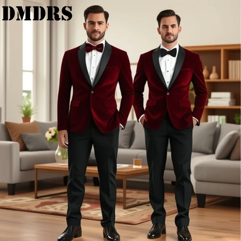 Handsome Mens 2PCS Jacket Pants Bow Tie Luxurious Business Suit Set For Weddings Groom Office Mens Attire Graduation Ceremony