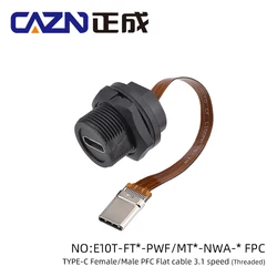 Type-C Threaded Male Female Panel Mount Receptacle Socket With Cable USB 3.1 FPC