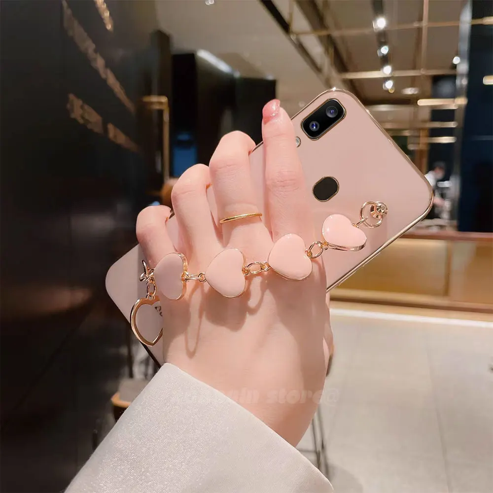 Pink Love Chain Wrist Strap Phone Case For Samsung Galaxy Wide 4 A20 A30 M10S Wied4 Soft Silicone Protective Back Cover