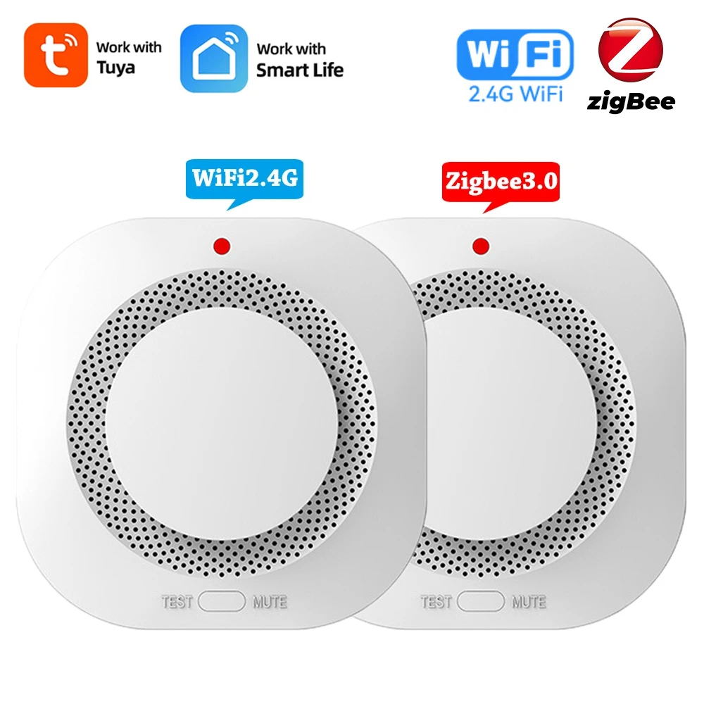 

Tuya Smoke Detector Alarm ZigBee WiFi Smart Smoke Alarm Sensor Fire Protection Home Security System Alarm Smart Life APP Control