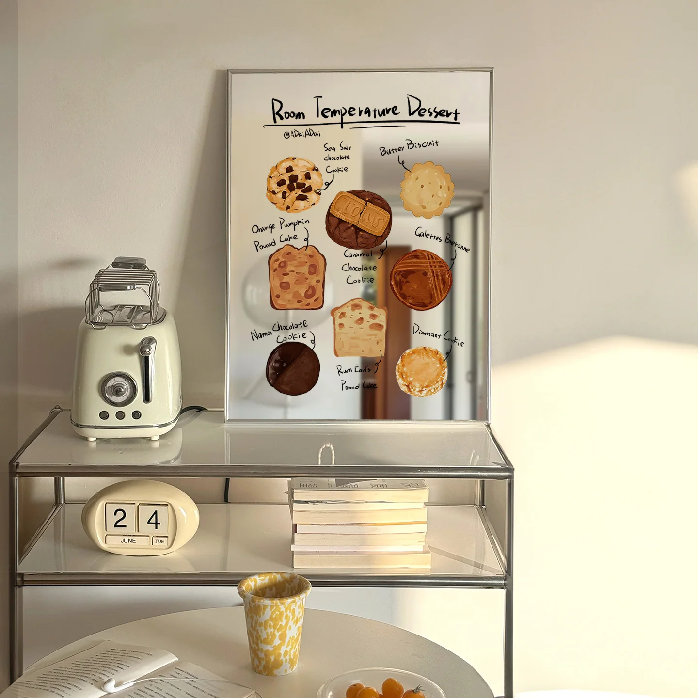 Room Temperature Dessert Wall Print, Hand Drawn Various Cookies Pastry Illustration Canvas Art, Modern Kitchen Bakery Cafe Aesth