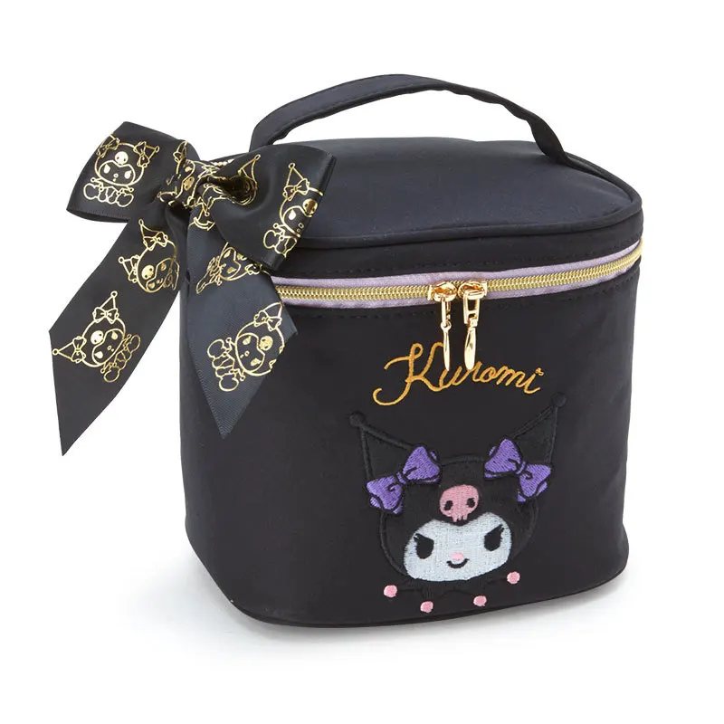 Bolsa de maquiagem Sanrio Kuromi feminina, grande capacidade, multifuncional, fofa, impermeável, zíper arco, arrumação de toilette, menina