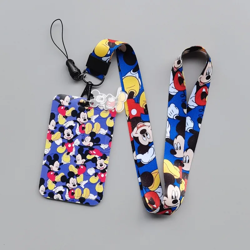 Disney Cartoon Mickey PVC Card Set Student Campus Anime Neck Bag Card Set Hanging Rope ID Card Set Keychain