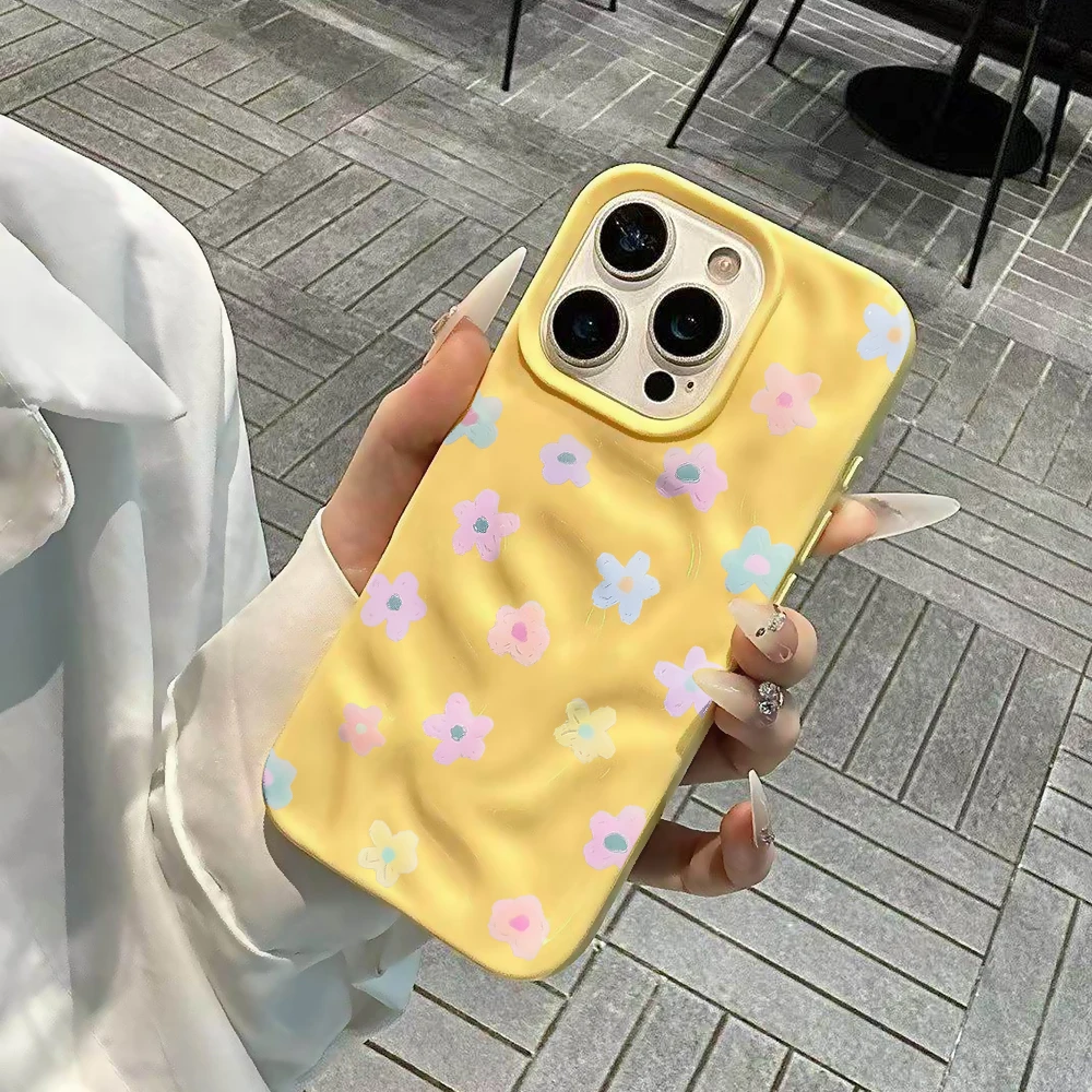 Einfache Handyhülle mit Frühlingsblumenmuster für iPhone 17 16 15 14 13 12 11 Pro Max 14 Plus 17Air, weiche Silikonhülle mit Falten-Wellen-Design – Detail 5