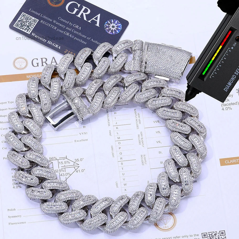

925 Silver Moissanite Necklace 29mm Cuban Chain Versatile Hip Hop Jewelry for Men Trendy Brand