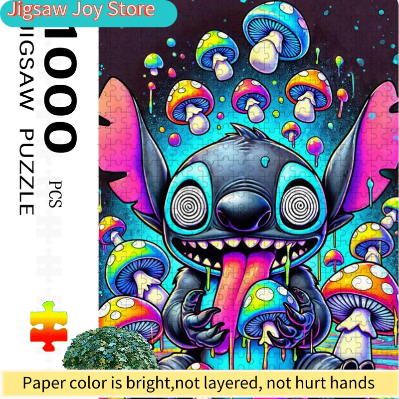 

1000pcs Colorful Stitch and Mushroom Jigsaw Puzzle Family Interaction & Fun Gift, Vibrant Abstract Design, Trippy Pattern Chal