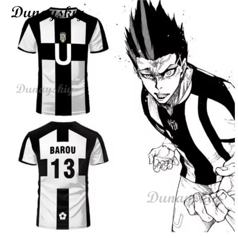 

Аниме Синяя рубашка для косплея Футболки с замком Мужчины Женщины Уличная одежда Черно-белый модный трикотаж Футболка с коротким рукавом Футболки Топы Одежда