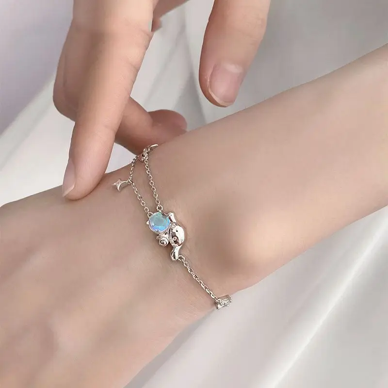 Cartoon Sanrio Cinnamoroll Moonstone Adjustable Size Bracelet Fashion Girls Niche Design Light Luxury Jewelry Accessories Gift