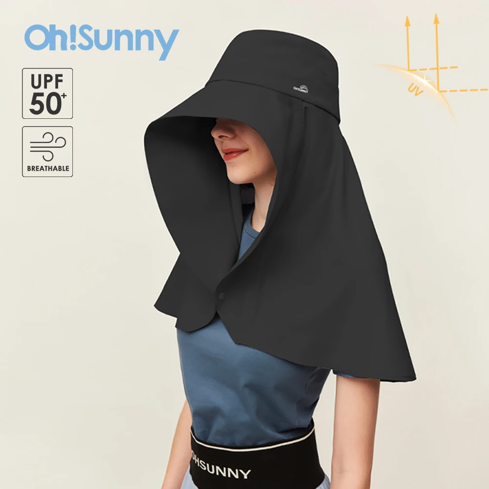 Ohsunny Hiking Caps Women Outdoor Portable Sunshade Bucket Cap with Neck Flap Sun Protection Anti-UV Washable Beach Hat Cycling