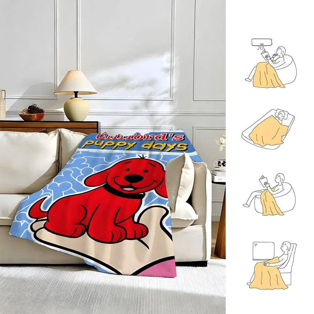cartoon C-Clifford the Big Red Dog-g Throw Warm Soft Flannel Blanket, Multi-use for Sofa Bed Camping Travel Nap - view 5