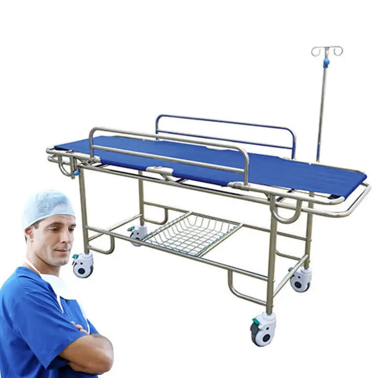 

Stainless steel hospital Emergency wheeled stretcher for ambulance