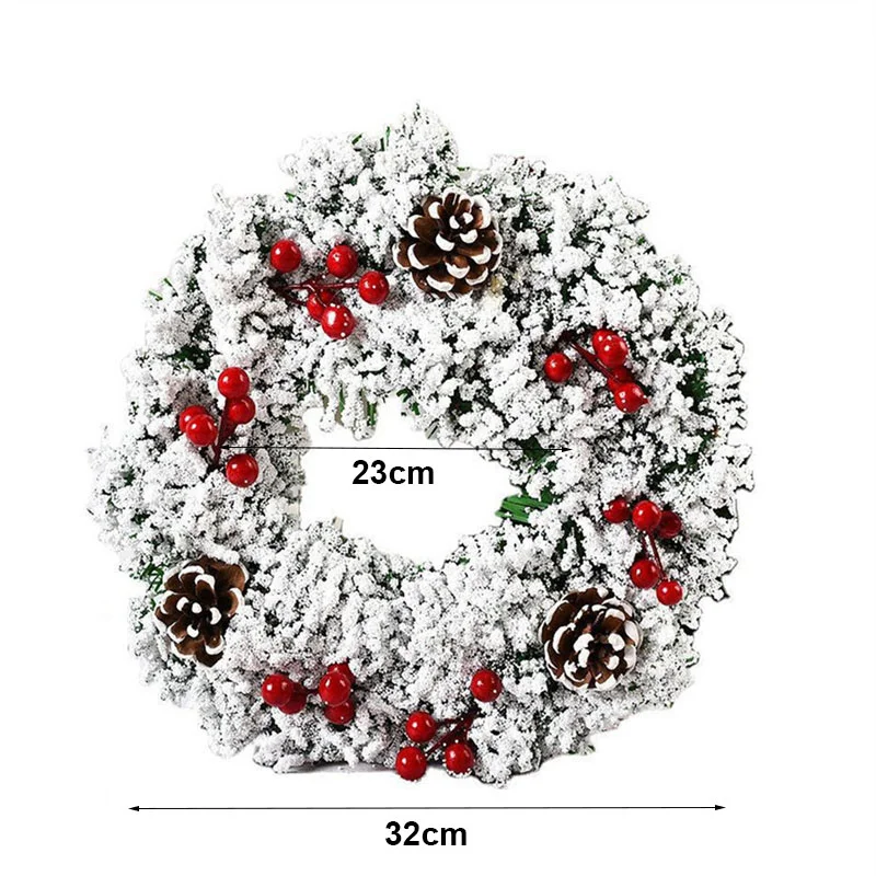 Corona navideña de 30cm para puerta delantera, corona navideña para puerta, adornos de cono de pino, guirnalda para pared de ventana, decoración navideña para interiores y exteriores