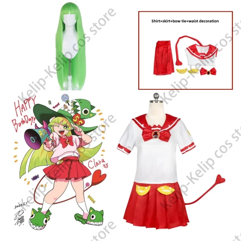 Anime Welcome To Demon School Iruma-Kun Valac Clara Cosplay Costume Wig Jk Uniform Shark Slippers Woman Sexy Sailor Party Suit