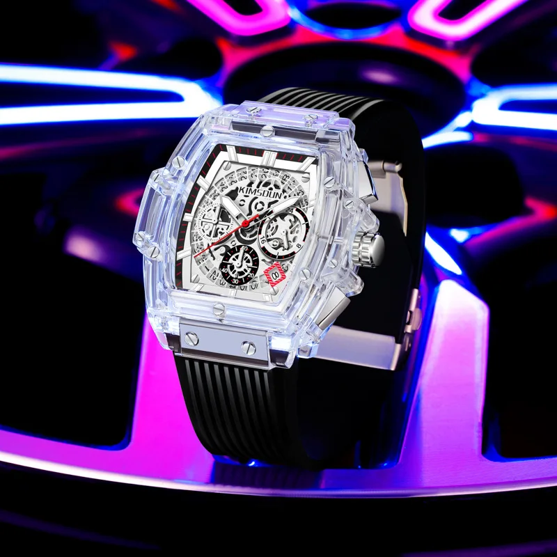 UTHAI CQ224 Orologio da uomo alla moda impermeabile a forma di botte di vino orologio al quarzo trasparente orologio casual orologi da regalo per uomo