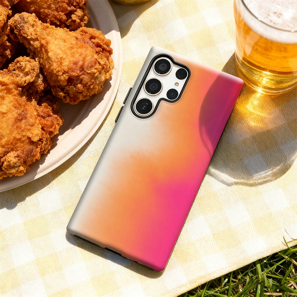 حافظة هاتف متدرجة باللون الوردي - لهاتف سامسونج جالاكسي S25 Ultra S24 S23 Ultra Plus غطاء خلفي لامع بطبقة مزدوجة