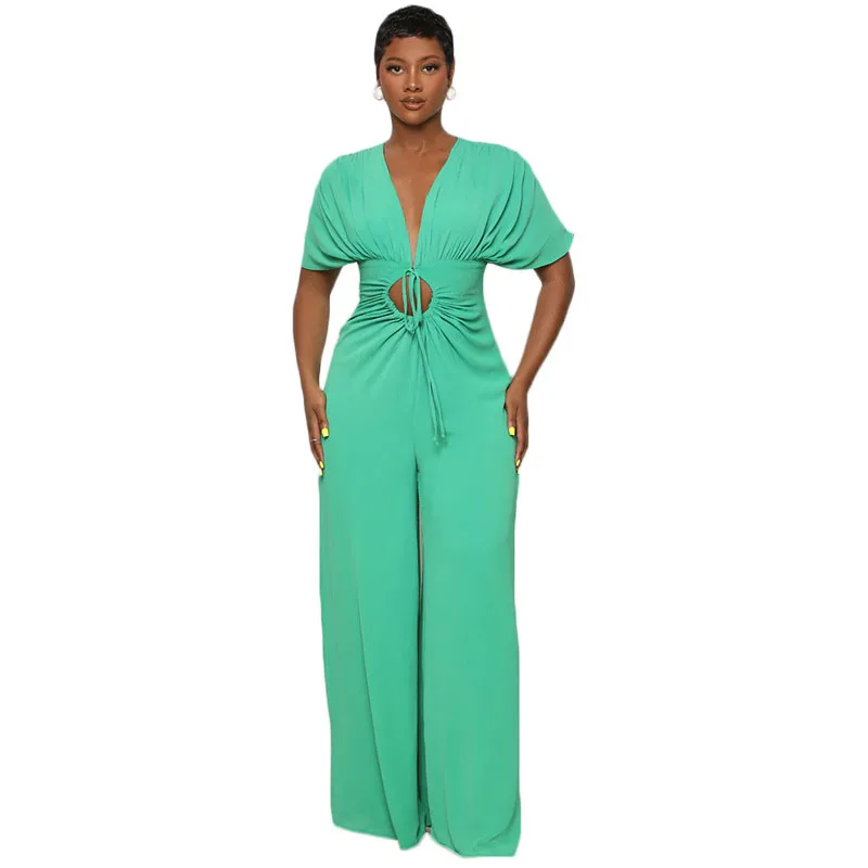 

African Jumpsuits Clothes Women Lace Up Corset Hollow Out Playsuit Summer Fashion Solid Elegant Sexy Streetwear African Jumpsuit