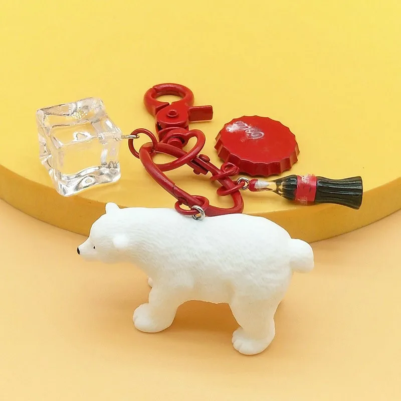 New Polar Bear Ice Cube Keychain Pendant cola Bottle Animal Car Key Chain Charm Bag Pendant Fashion Gift Key Rings K4219