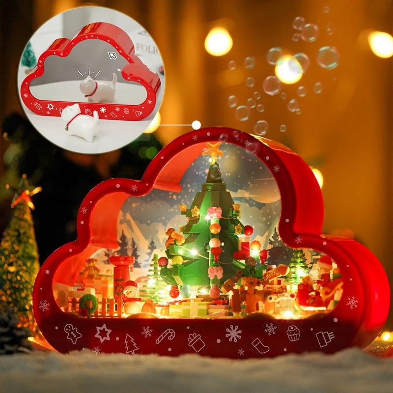 Christma Assembled Building Block Toys Cloud Night Lamp Decorative Mirrors Frame LED Table Lights Creative Desk Bedroom Xmas