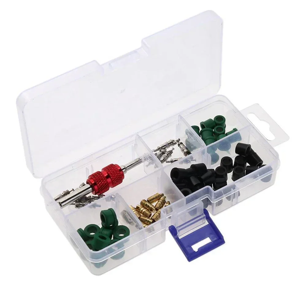 

Universal HVAC Valve Core Remover Tool 71Pcs AC Repair Kit Rubber Gasket Valve Cores A/C Recharge Hose Repairs