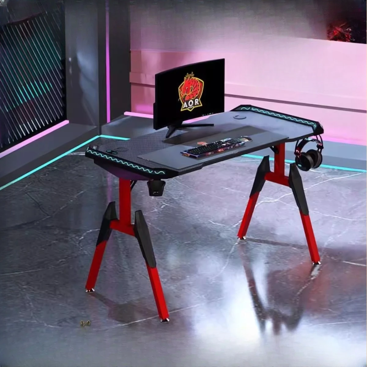 Carbon fiber computer table, e-sports table, high-quality household table, thickened metal texture, bedroom computer