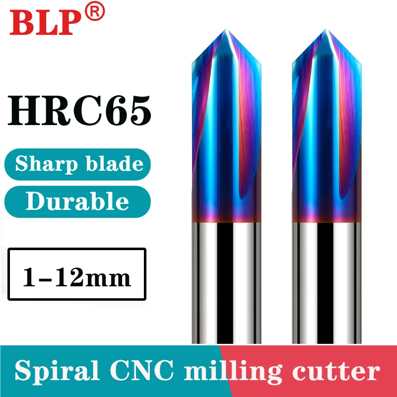 

HRC65 2-Flute Spiral Endmills Tungsten Steel Centering Drill Chamfer Cutter Blue coating CNC Mechanical Machining Cutters Tools