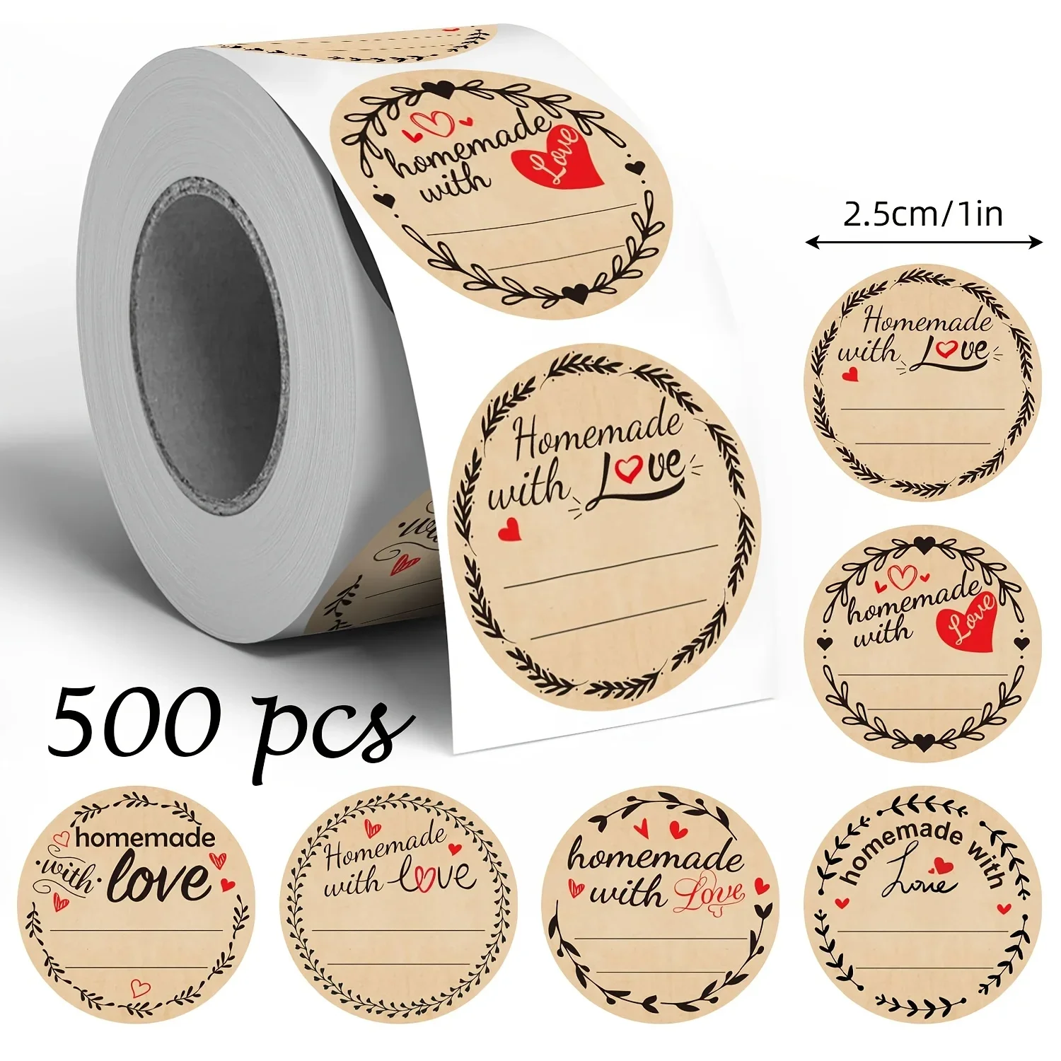 500pcs Kraft Paper Message Labels Stickers 6 Designs Writable Envelopes Magazines, Festive Party Gift Packaging Etc Decoration