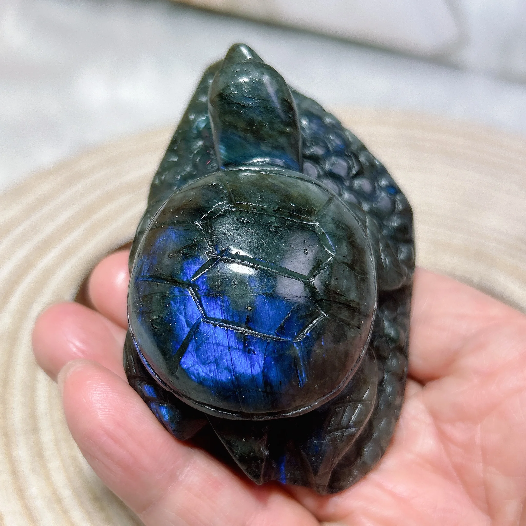 High Quality Natural Crystal Blue Labradorite Tortoise Hand Carving Healing Energy Flashy Gemstones Reiki Home Decorations Gift