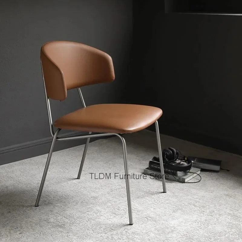 Curved Fabric Upholstered Dining Chair Thin Bent Metal Leg Padded Seat Minimalist Stackable Side Chair For Restaurant Home