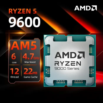 AMD Ryzen 5 9600 새로운 CPU 5.2GHz 6코어 12스레드 38MB 캐시 4NM TDP 65W 소켓 AM5 게임 프로세서(패키지 없음)