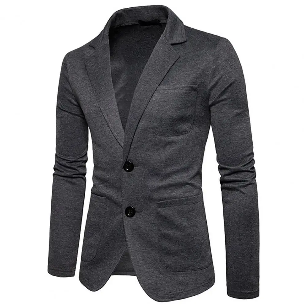 Business Blazer Cozy Men Blazer Formal Korean Style Two Buttons Suit Jacket Turndown Collar Single Breasted Men Suit Coat