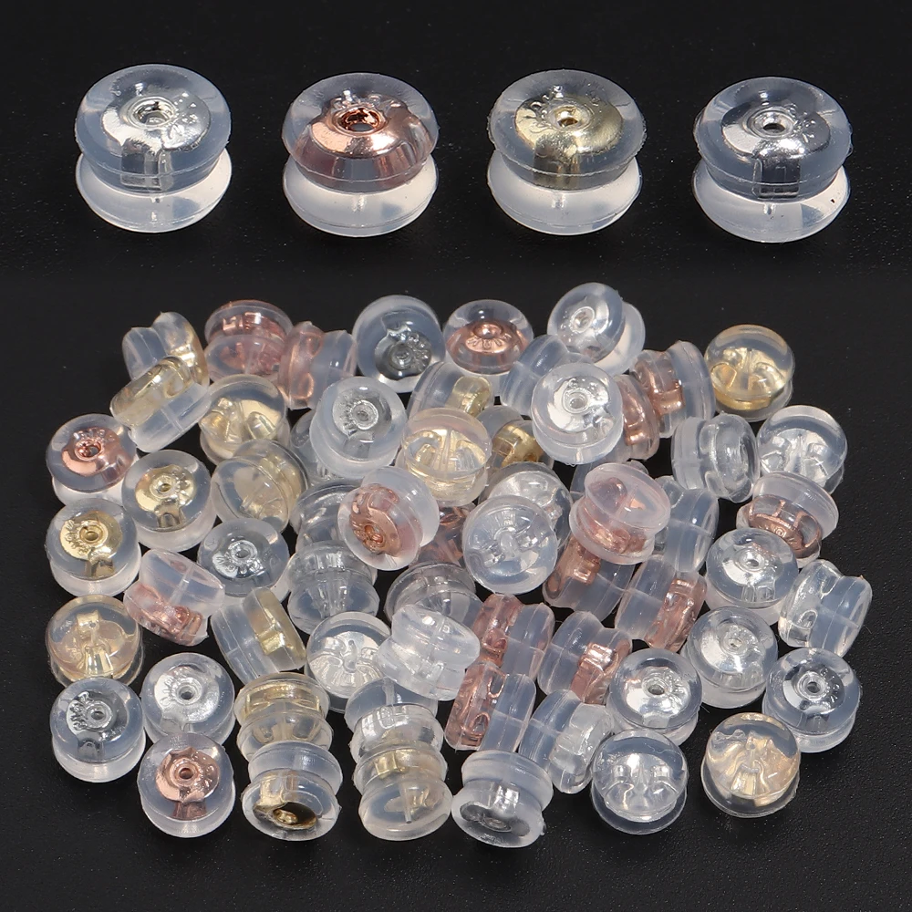 10pcs Silicone Rubber Ear Back Stoppers Hamburger Ear Plugs For Jewelry Making DIY 18K Gold Plated Brass Earring Filled Supplies