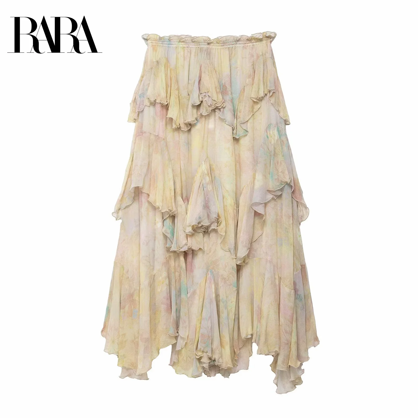 

RARA2025 new summer women's clothing casual fashion simple loose comfortable printed layered decoration ruffled long skirt