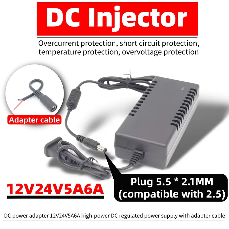 Universal 12V 24V 5A 6A High Power DC Power Adapter with 5.5*2.1mm Plug (Fit 2.5mm) for LED Strip, CCTV, Router, LCD Monitor