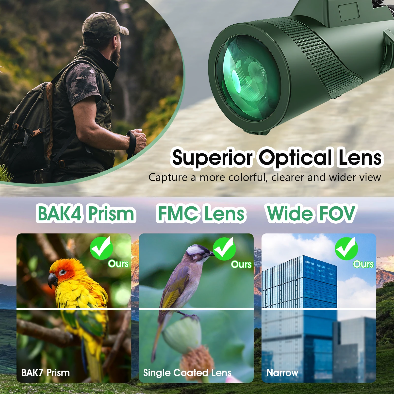 Imagem -03 - Telescópio Monocular hd de Alta Potência para Adultos Ideal para Caça ao ar Livre Observação de Aves e Acampar Duas Cores 80x100