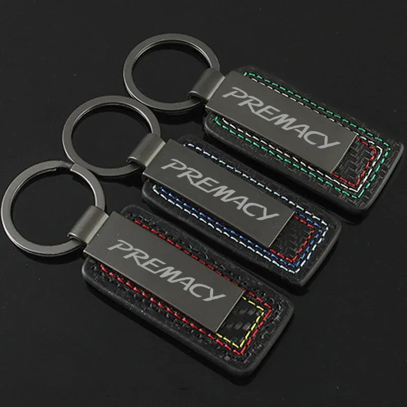 Leather Carbon Fiber Car Rings Keychain Zinc Alloy Keyrings Styling For Mazda Premacy Badge 2024 2023 2022 Car Key Accessories