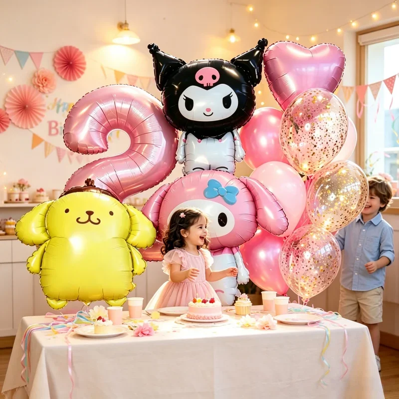 Cartoon Kuromi My Melody Themen-Folienballons Set Latexballons Kindergeburtstagsparty Dekoration Zahlenballon Globos – Detail 2