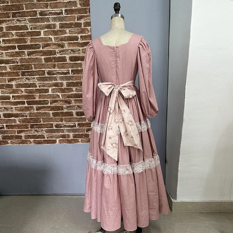 AnXin SH princess pink cotton long sleeve sweetheart flower lace ruffles zipper a line big bow party customized evening dress
