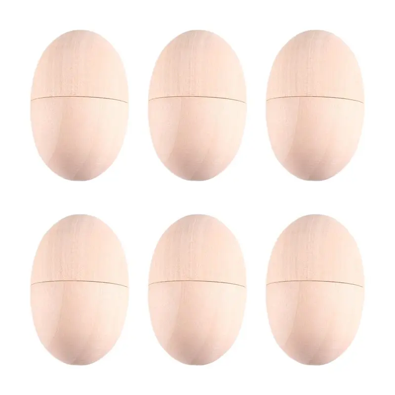 

【HOUSEHOLD GOODS】Easter Basket Stuffers 6Pcs Wooden Eggs Fillable Hollow Wood Gifts For Holiday For Party Supplies Decor Craft
