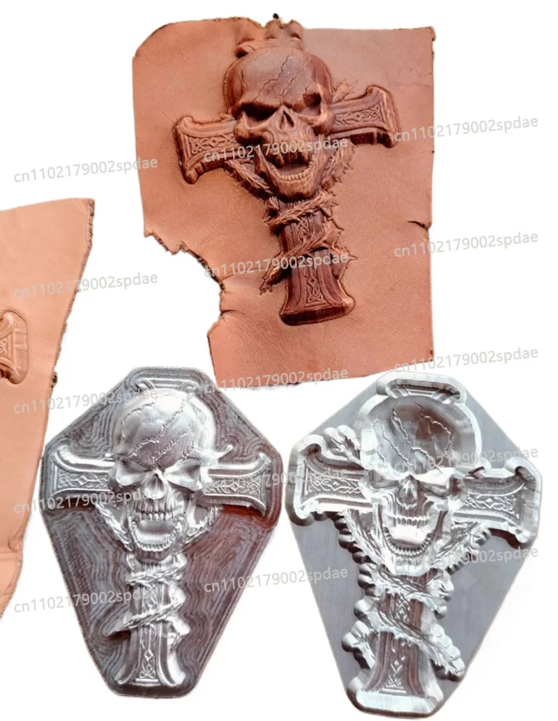 Gothic Skull Cross Leather Embossing Die - Medieval 3D Stamp Mold For Biker Style Bags & Veg-Tan Craft, Aircraft Aluminum
