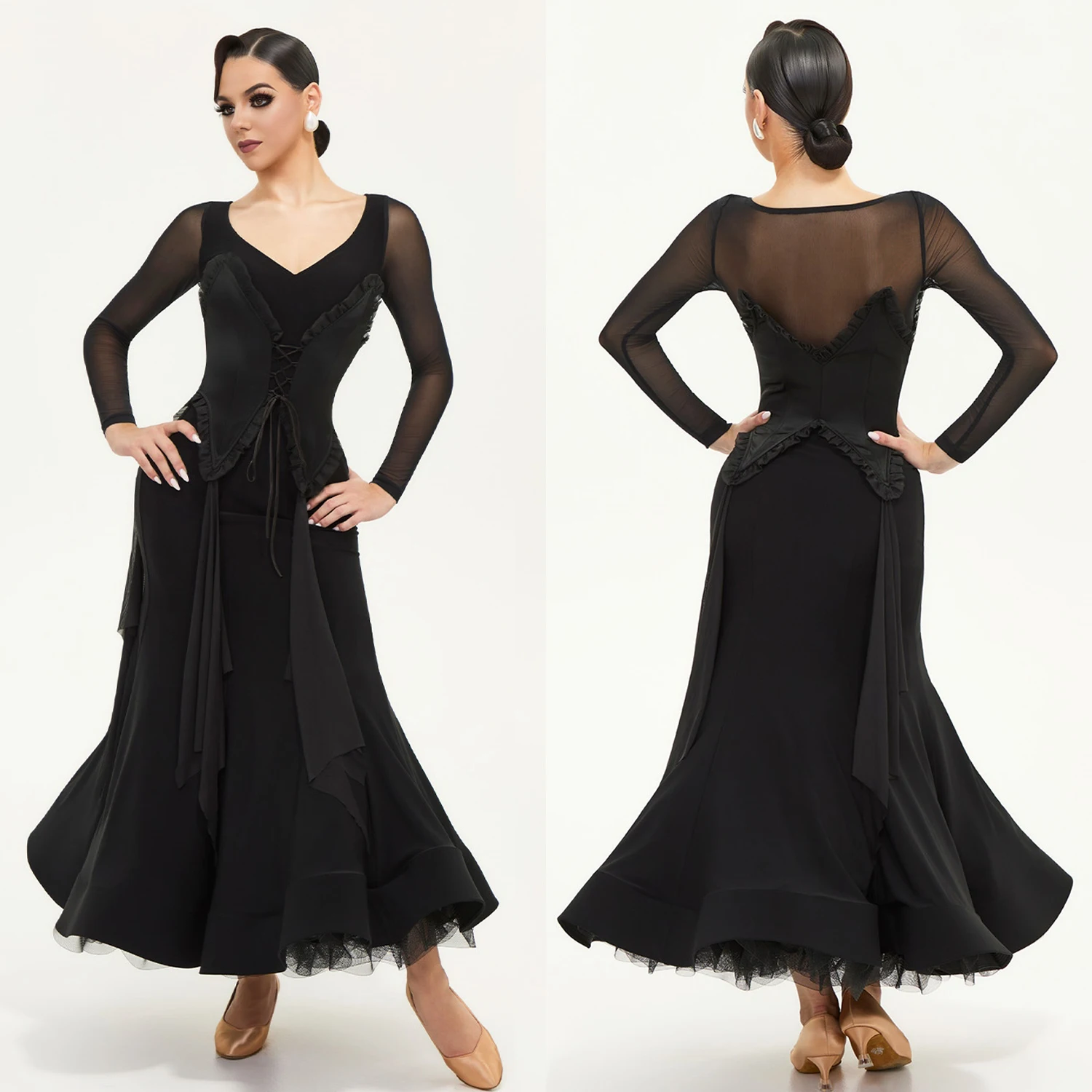 

Платье для вальса 2025, женское платье для соревнований по бальным танцам, черное платье высокого качества для выступлений в социальных танцах, платье для выпускного вечера BL17116