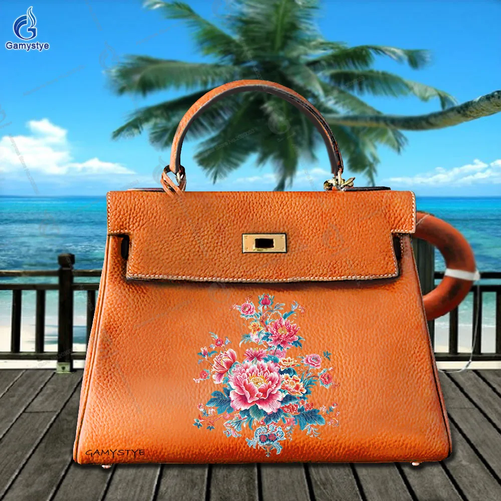 

Printed Customize Art Bags Vintage-colored floral pattern 100% Real Cowhide Leather Woman Bag Tote Bags Luxury Original Bag Bors