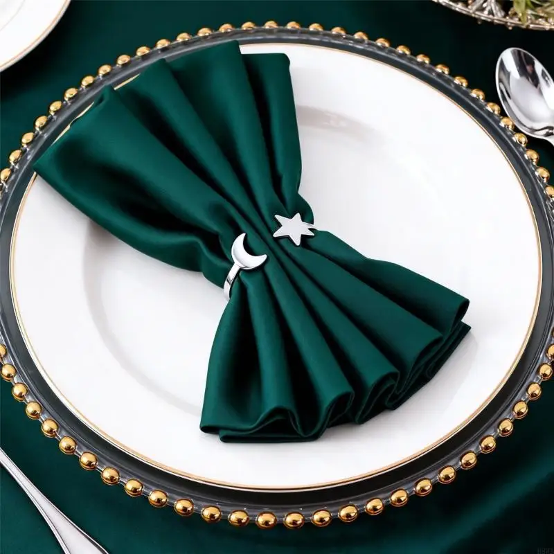 H8WB Moon and Star Table Napkin Accent Set of 6 for Party Meal Use