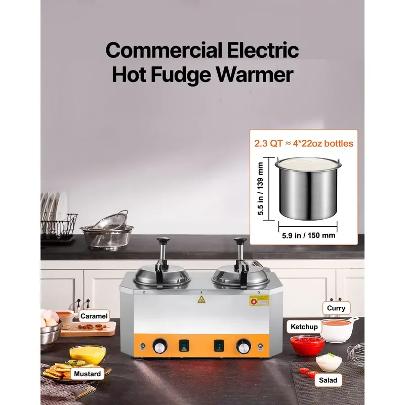 Commercial Electric Cheese Dispenser 2.4x2 L Stainless Steel Heated Double Pumps 86 23 Manual Temperature Hot Fudge Warmer