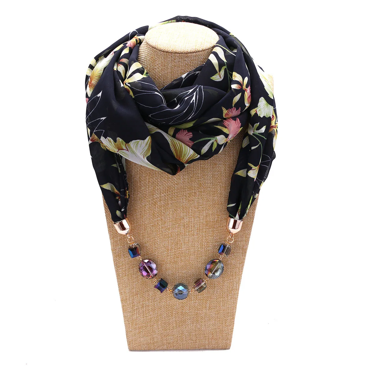 Women\'s Fashion Jewelry Pendant Necklace Scarf Female Chiffon Shawls and Wraps Femme Foulard Muslim Wrap Head Scarves