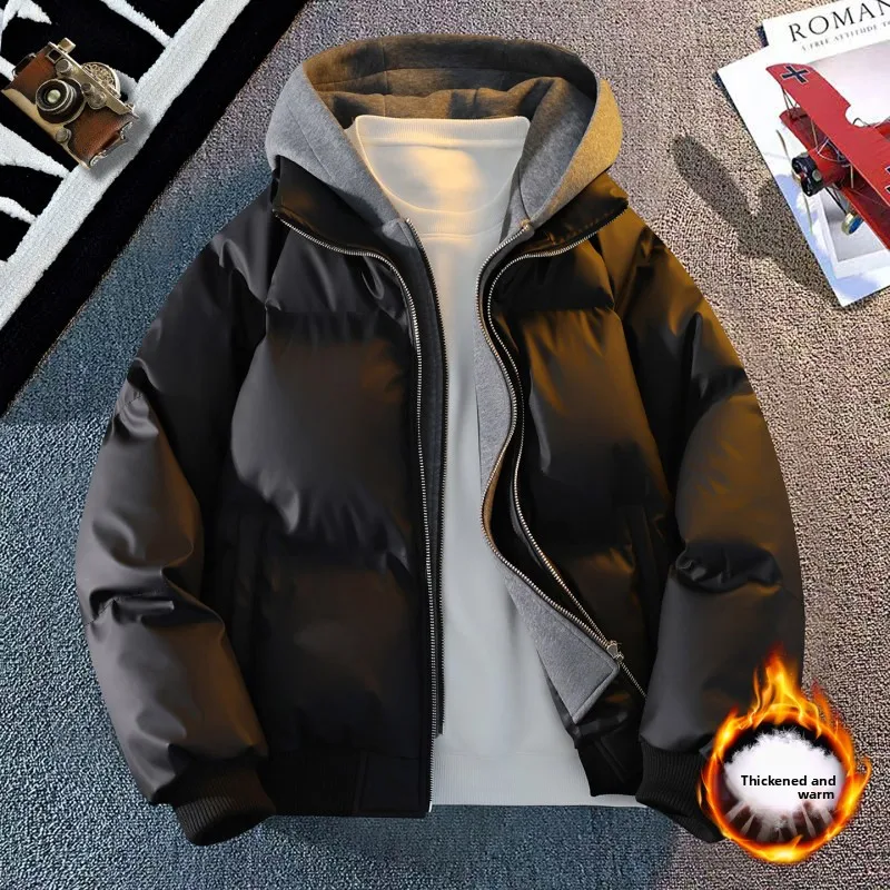 

Новая мужская зимняя куртка 2025 года из хлопка и искусственной кожи с капюшоном, в американском стиле, для молодежи, больших размеров, повседневная, утепленная, на молнии